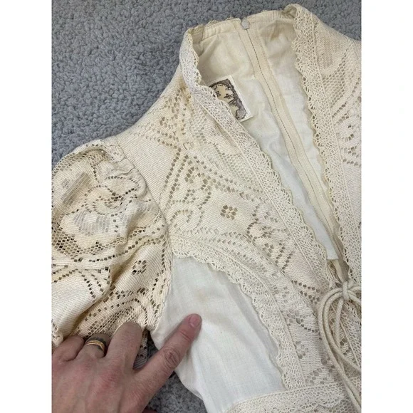 Vintage Gunne Sax Dress Size 7 Crochet Lace Corset Prairie Cottagecore Wedding - Picture 14 of 16